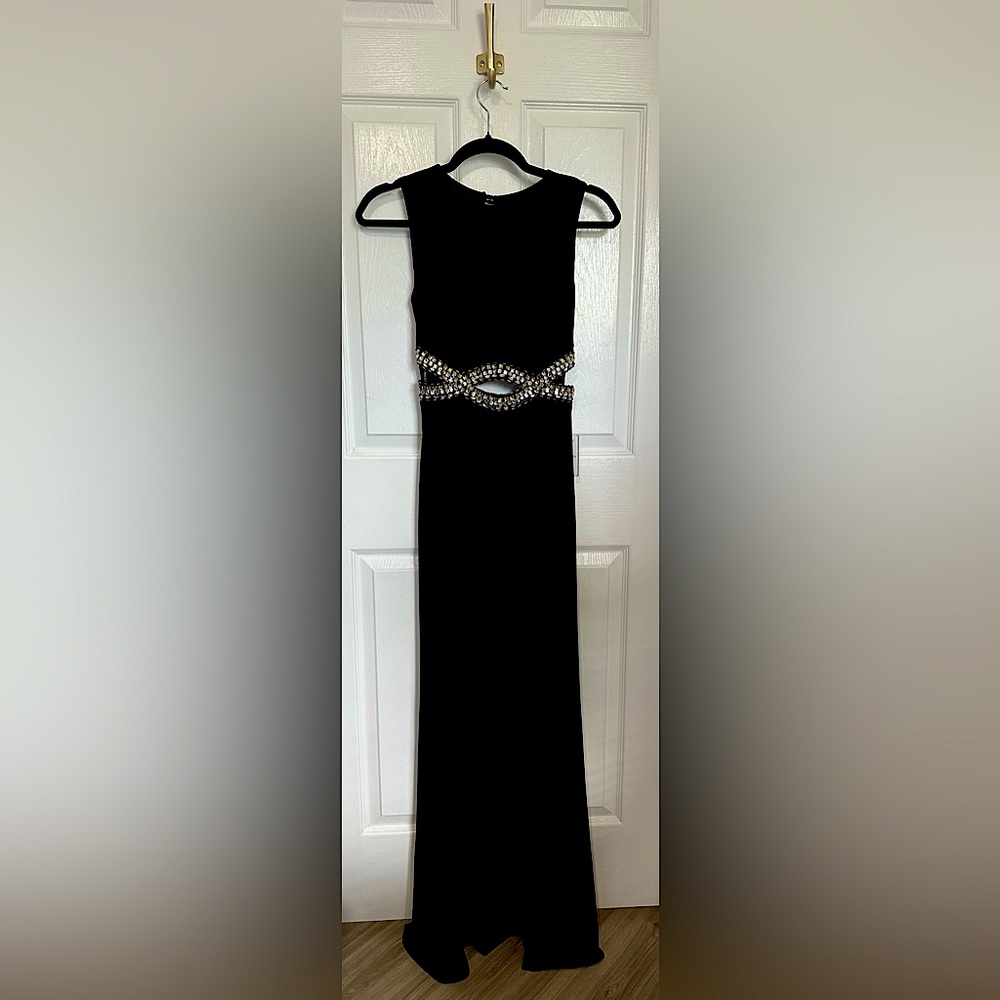 NWT B Darlin Black and Silver & Gold Embellished Sleeveless Gown